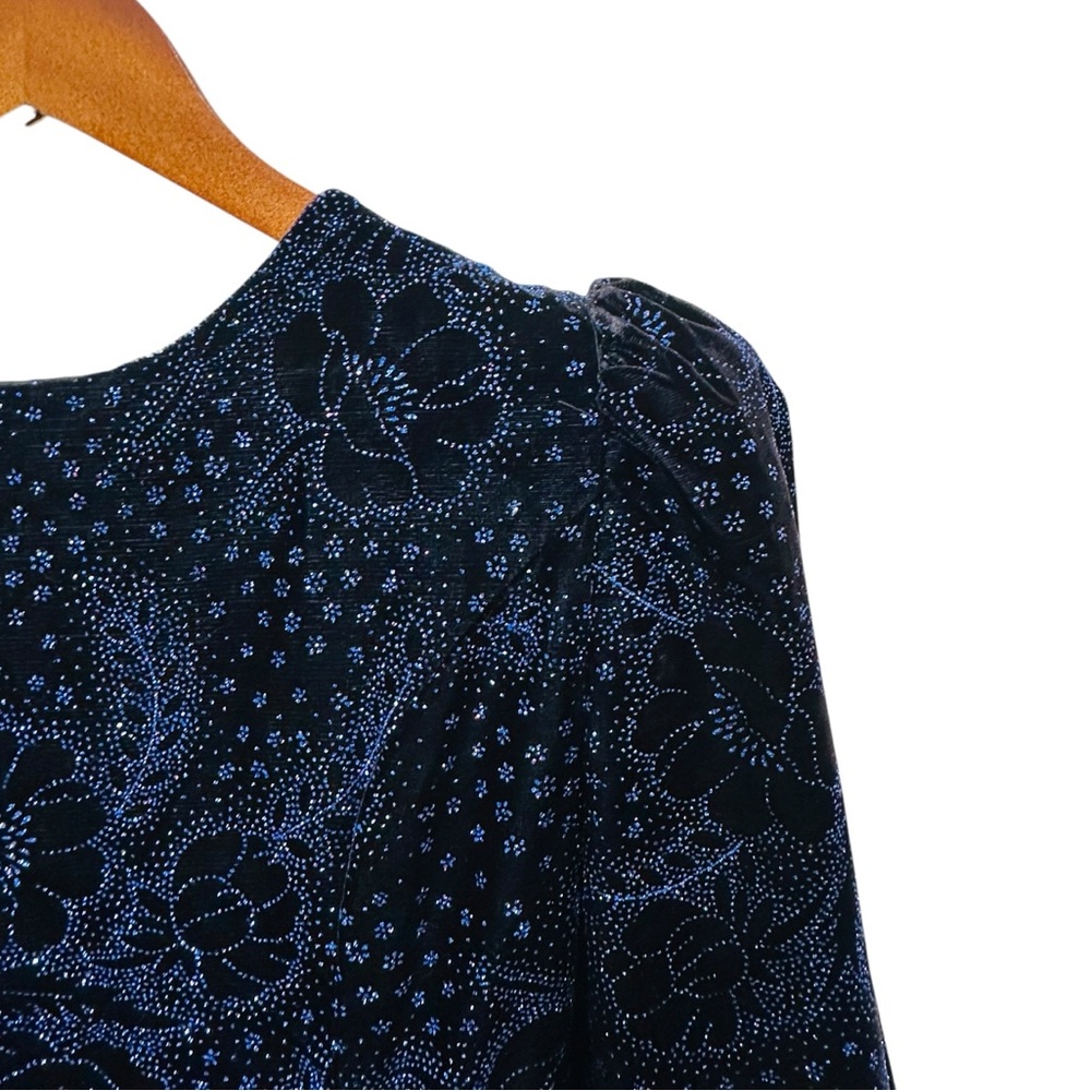 Vintage Gunne Sax Blue and Black Sparkly Long Sleeve Taffeta Formal Dress Size 8 - Picture 3 of 9